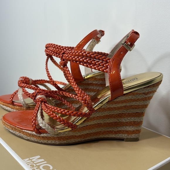Michael Kors | Spring Orange Summer Wedge Knotted Braided Strappy Sandals 6.5 M - Picture 17 of 17
